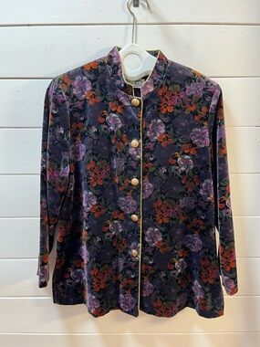 CLAIRE FRANCE VINTAGE Floral Velvet Jacket Purple Orange Size 14